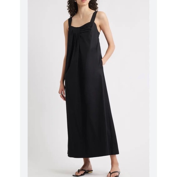 Nordstrom Dresses & Skirts - Nordstrom Midi Dress Womens Medium Black Cotton Pleated Sleeveless Minimalist